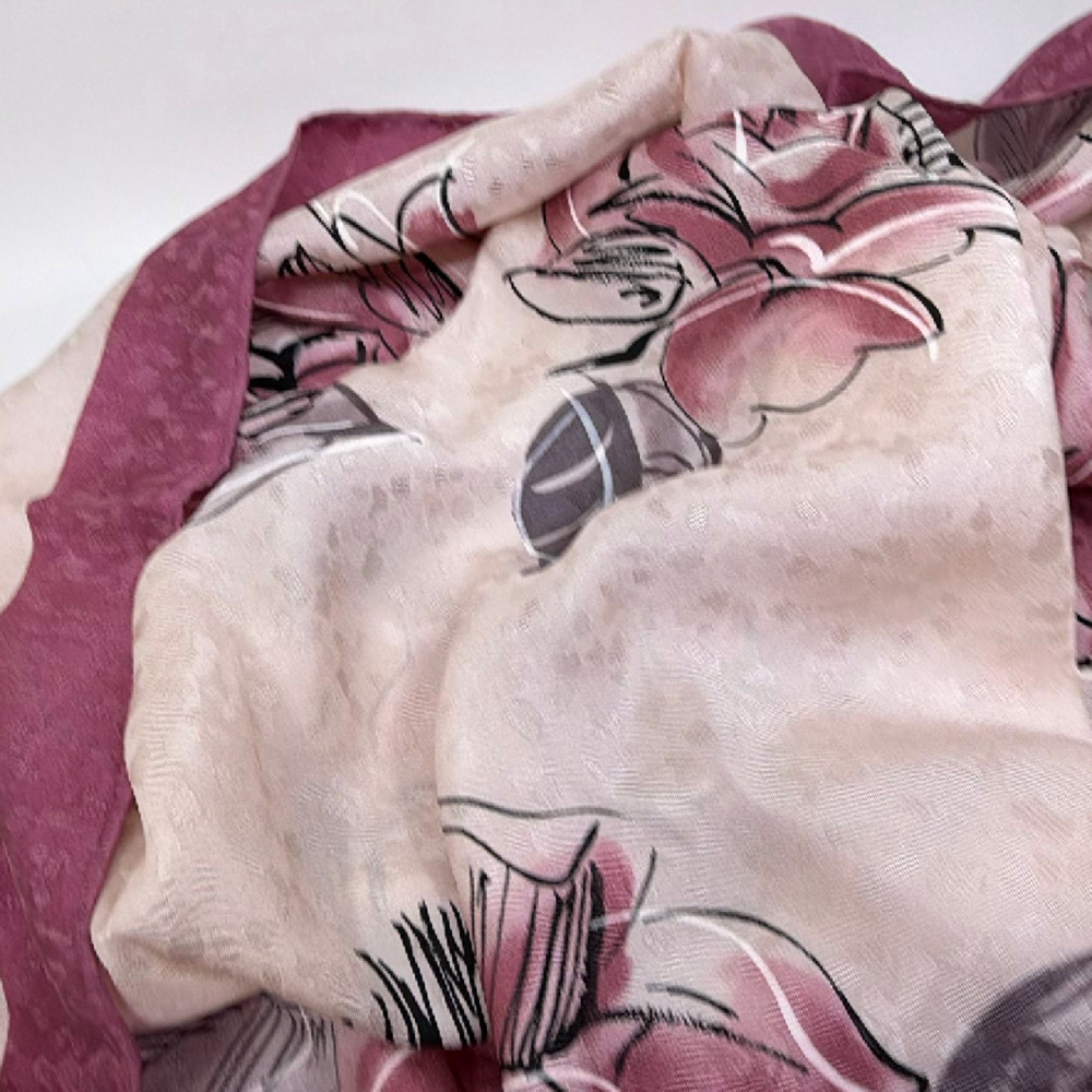 Mila Schön Cream Floral Print Silk Scarf - Picture 3 of 7